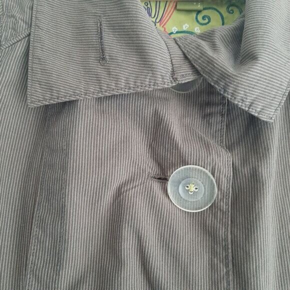 SOIA & KYO / Cotton Pin Stripe Pattern Peacoat Jacket Short Coat Brown Sz S - Picture 7 of 15